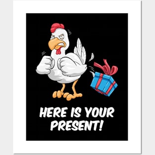 Here is your Present Funny Gift Christmas Chicken Posters and Art